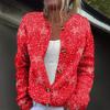 Women's Fashion Christmas Print Long Sleeve Knitted Cardigan Button Jacket