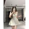 French Sexy Wind Lace Polka Dot Bow Suspender Dress Female Slim Waist Temperament A Word Short Skirt Summer