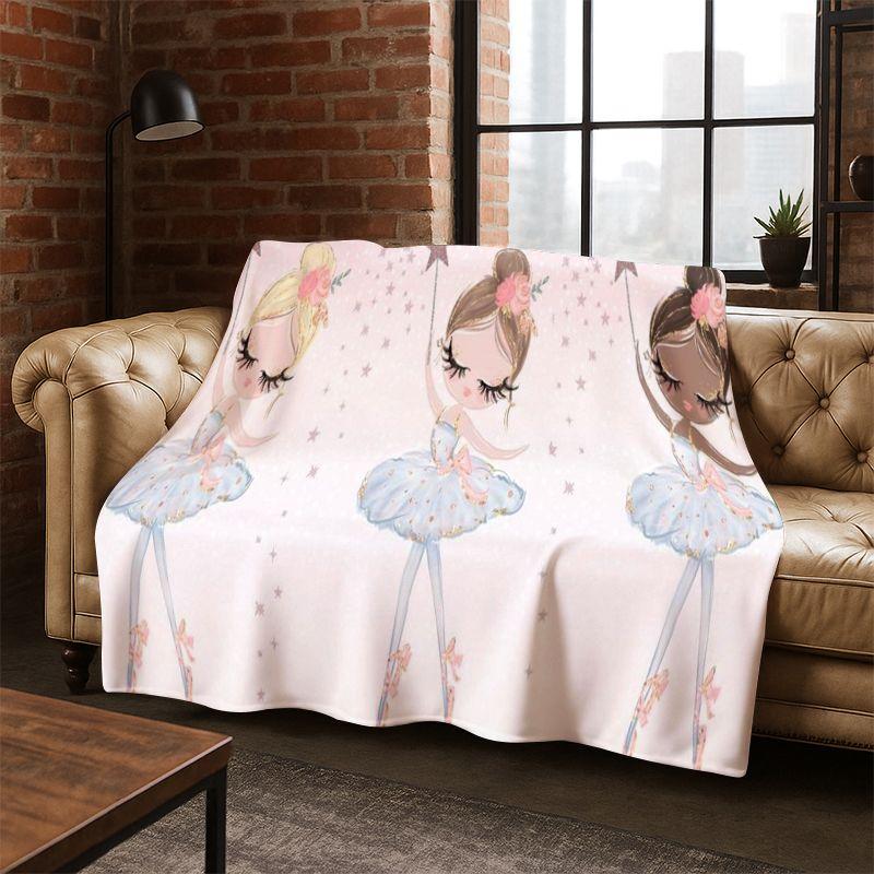 Cartoon Ballet Cute Girl Ballerina Flannel Blanket Soft Warm Blanket Throw Blanket for Bedroom Living Room Bed Travel Picnic kid