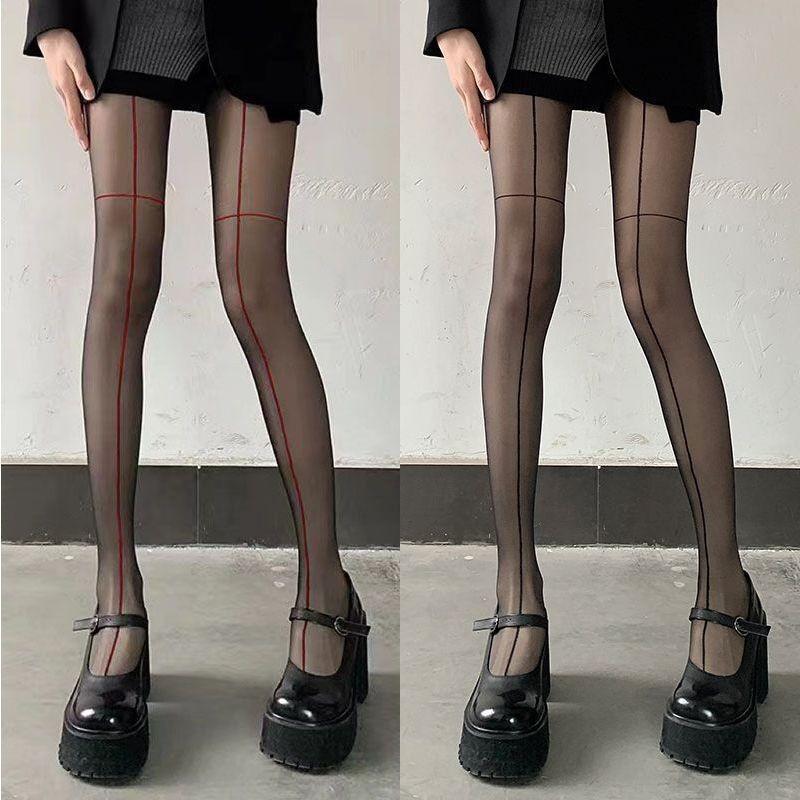 Black Silk Sexy Babes Front And Rear Shrimp Line Leg Rings Cross Bottom Stockings, Thin And Ultra-Thin Outer Pantyhose