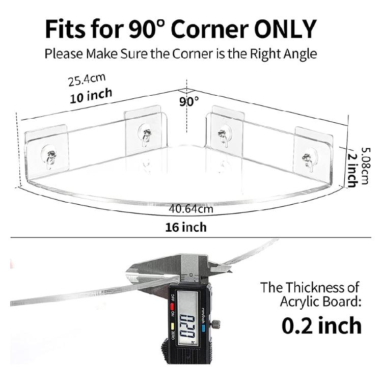 2 Pack Bathroom Corner Shelf Transparent Acrylic Wall Mount Floating Organizer