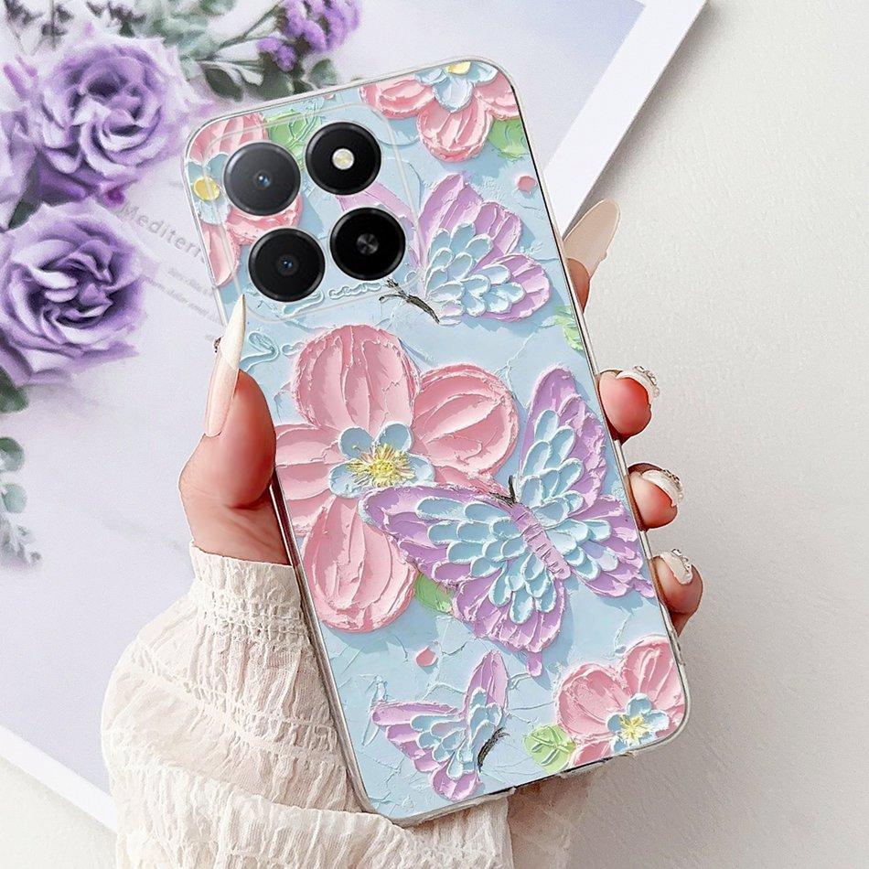 Phone Case For Honor X5b Plus X6b X7b X8b X9b 5G Elegant Flower Cat Painted Soft Silicone TPU Cases
