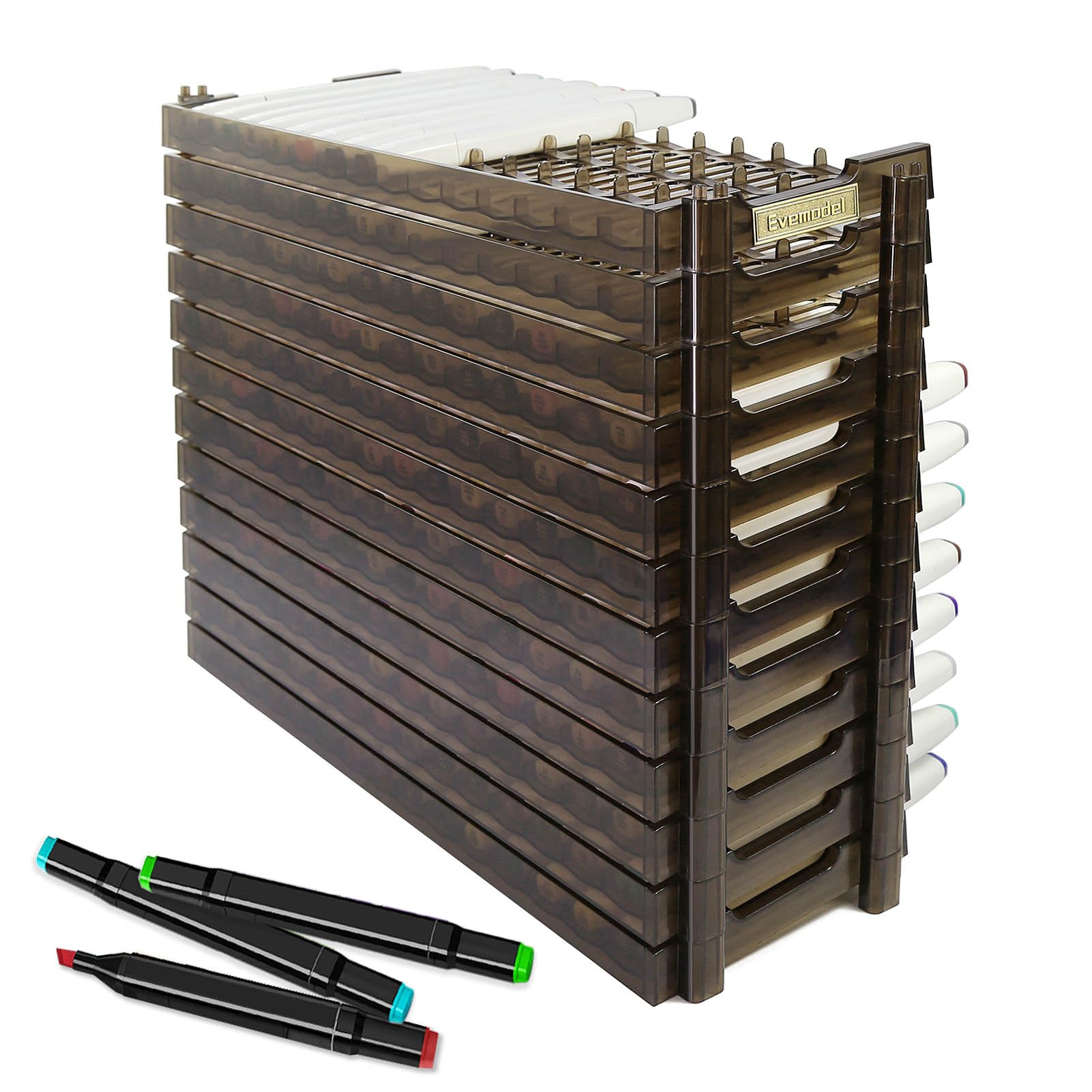 

Brown Universal Marker Storage Tray and Pen Holder Display for 180 Pens and SN01DBr Pencil Holder 180-Slot (Brown, 12)