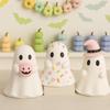 Cute Halloween Ghost Resin Figurine, Candy Pumpkin Witch Hat Desk Decor For Girls, Pink White Tabletop Ornament