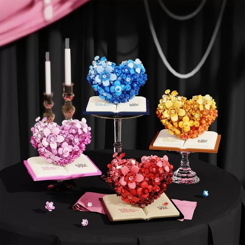 Love Flower Building Blocks Simulated Immortal Flower Ornaments Children's Educational Assembly Models Girlfriend Birthday Gifts