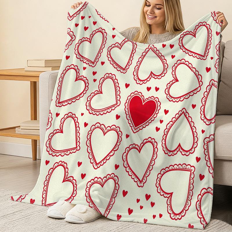 Heart Collection Flannel Throw Blanket Lightweight, Soft & Skin-Friendly Warm Blanket for Home, Couch, Window Sill, Ideal Valentine’s Day Gift.