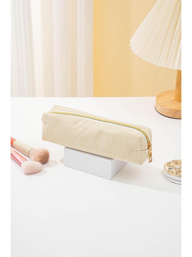 Duży piórnik i kosmetyczka z sztruksu - Przenośny schowek na przybory toaletowe i artykuły piśmiennicze na podróże służbowe