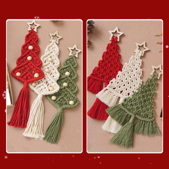 Cotton Rope Christmas Hanging Ornament Bohemia Hand Woven Wall Hanging Decoration with Wood Beads for Christmas Home Door