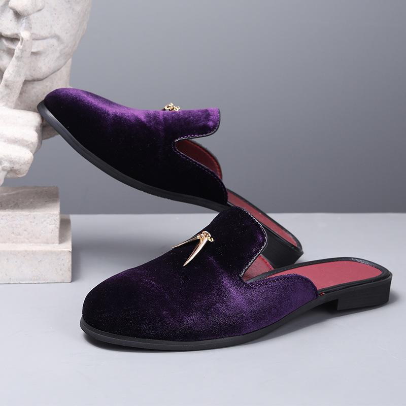 Luxry Man Shoes Fashion Casual Half Slippers High Quality Velvet Flat Slipper Party Dress Shoes for Men Driving Loafers Moccasin