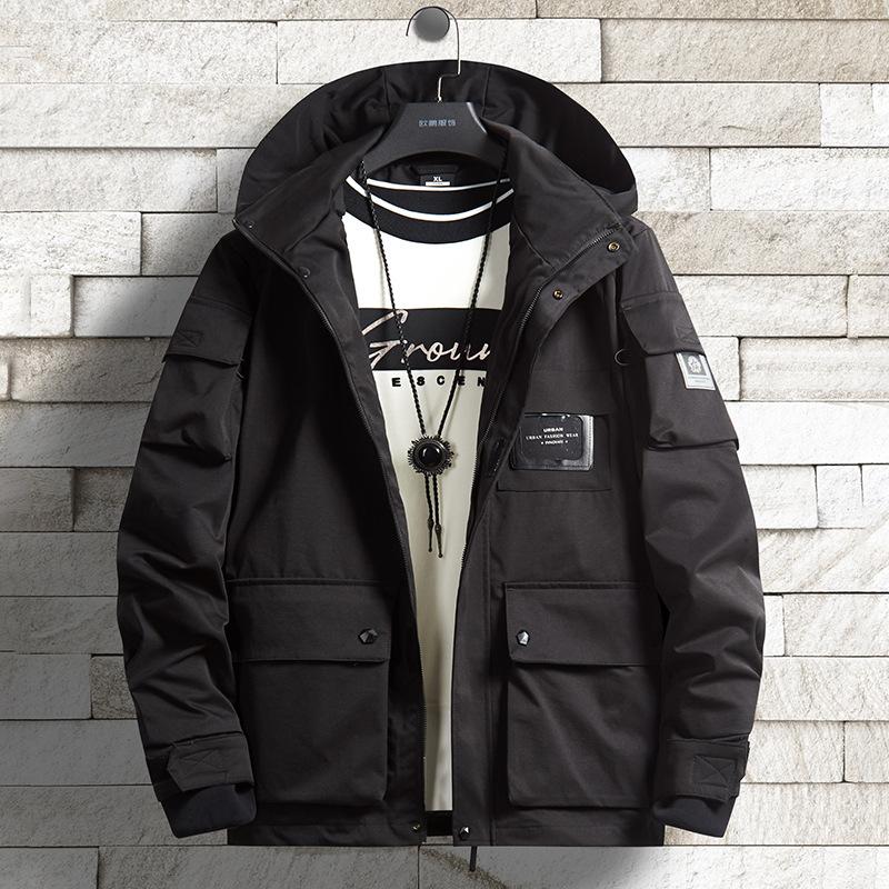 

Одежда больших размеров Мужской худи на весну и осень, Рабочая куртка, Куртка со съемным капюшоном, Мужская многоцветная куртка с несколькими карманами XL чёрный