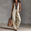 Tuta da donna senza maniche con colletto alla coreana a vita media, elegante, da pendolare, con patch ricamato, patchwork, gamba larga, pantaloni lunghi con tasche