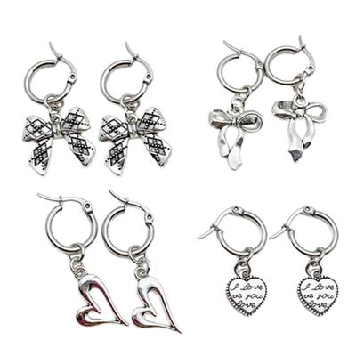 4Pairs Elegant Heart Shaped Earrings Unique and Fashionable Butterfly Hoop Earrings Elegant Earwear Accessory for Women
