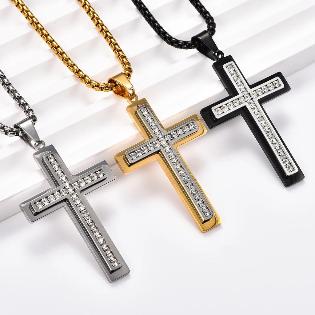 2026 Diamond-encrusted Double Cross Pendant Men's Premium Necklace Women's Jewelry Wear Accessories