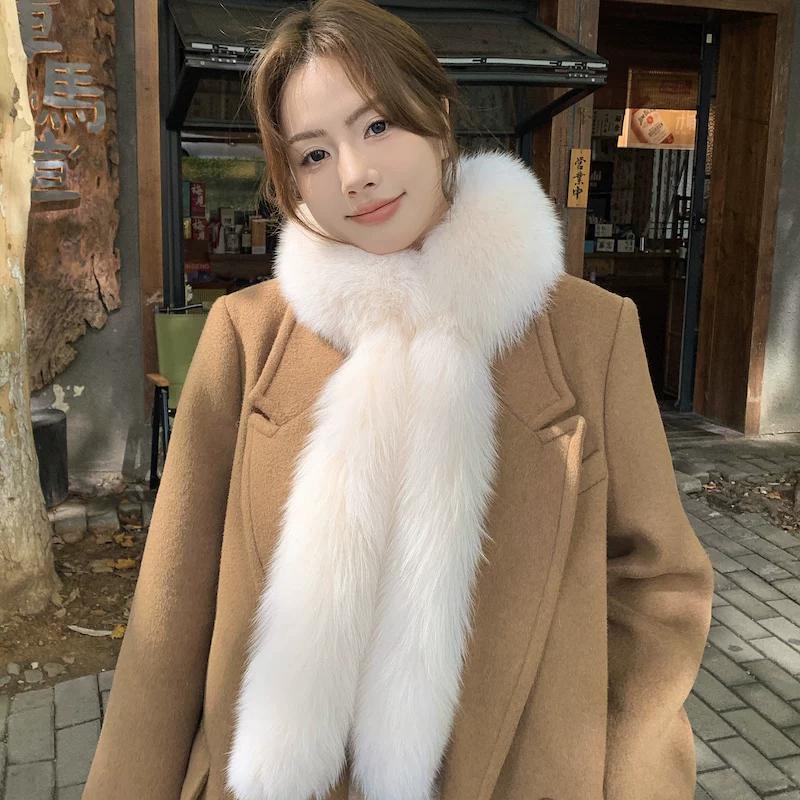 Real Fox Fluffy Scarf, Women s Autumn and Winter High-end Feeling of Warmth, Thickened Neck Protection, Long Fur Scarf, Fluffy Collar Scarf 130cmx10cm