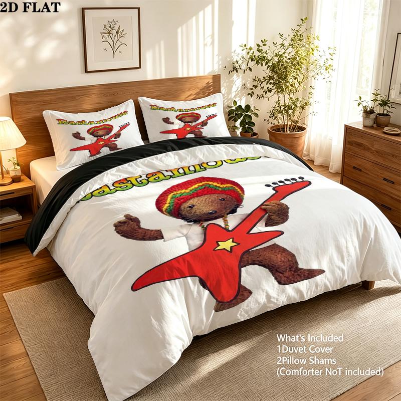 Rastamouse Da Easy Crew Pattern Bedding uilt Set uilt Cover Pillowcase Home Decoration Birthday Gift (1 * duvet cover + 2 * pillowcase without core)