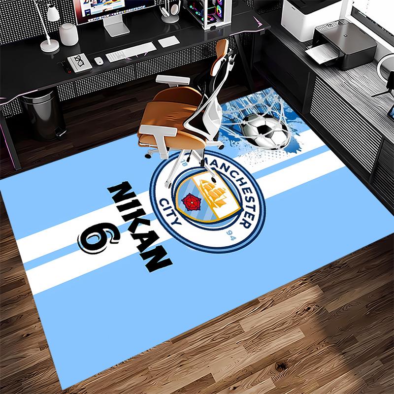 1pc Manchester City Football Club Print Area Rug - Soft,Washable Non-Slip Indoor Mat for Office Chairs,Living Room,Home Office Decorative Rug