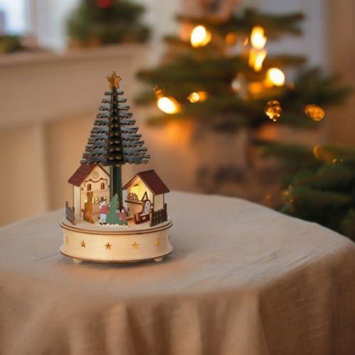 Décoration - LUMINEO - Lumineo Village en bois à LED - 25 cm - Musical - Arbre rotatif