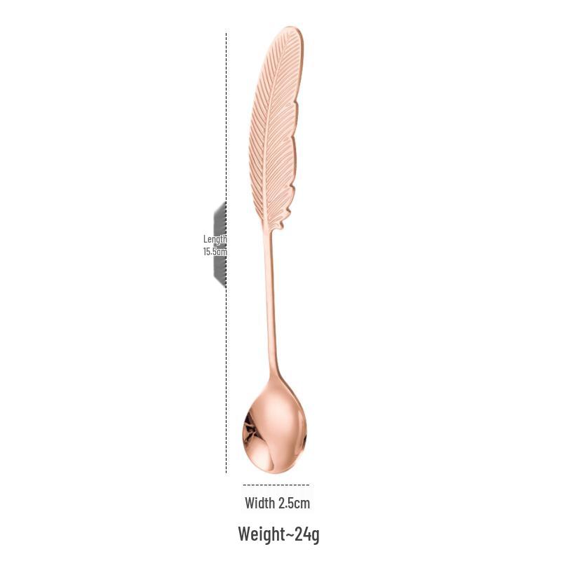 Colorful 304 Stainless Steel Feather Spoon & Fork Set for Desserts and Coffee