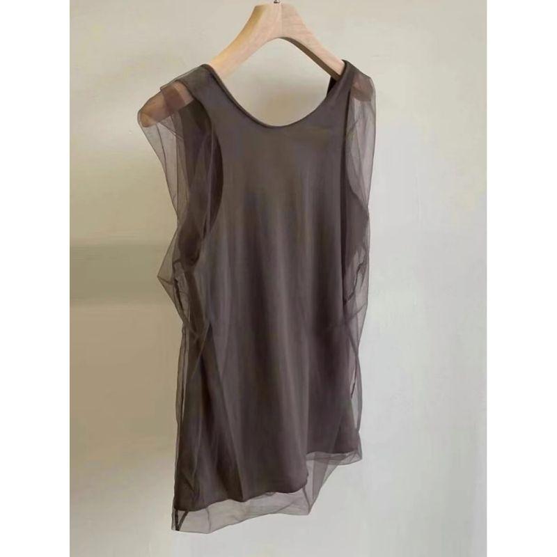 Awesome X Goods Burst! Brown High Cotton and Linen Mesh Vest Tops Women's Summer 2024 Sleeveless Inner Match Small Shirt