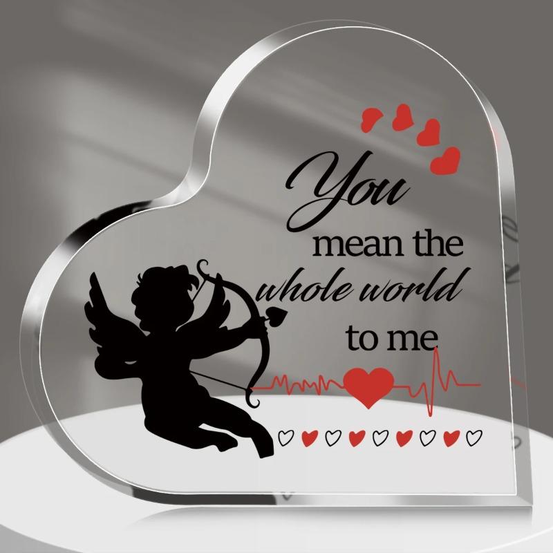 2D Flat Romantic Acrylic Cupid Love Heart Desktop Decoration Plaque, Home Decor Plaque Hanging Wall Art Decorative Garden Decoration for Room Door Sig