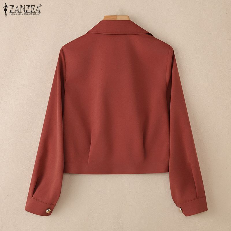 ZANZEA Women Casual Turn Down Collar Long Sleeve Thin Cardigan Blouse