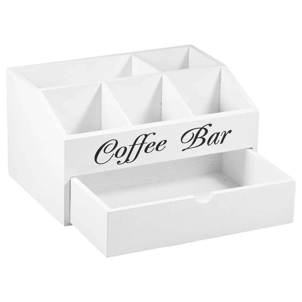 Coffee Bar Organizer with Drawer Wood Coffee Bar Accessories Organizer Coffee Station Organizer Versatile Coffee Pods Holder New