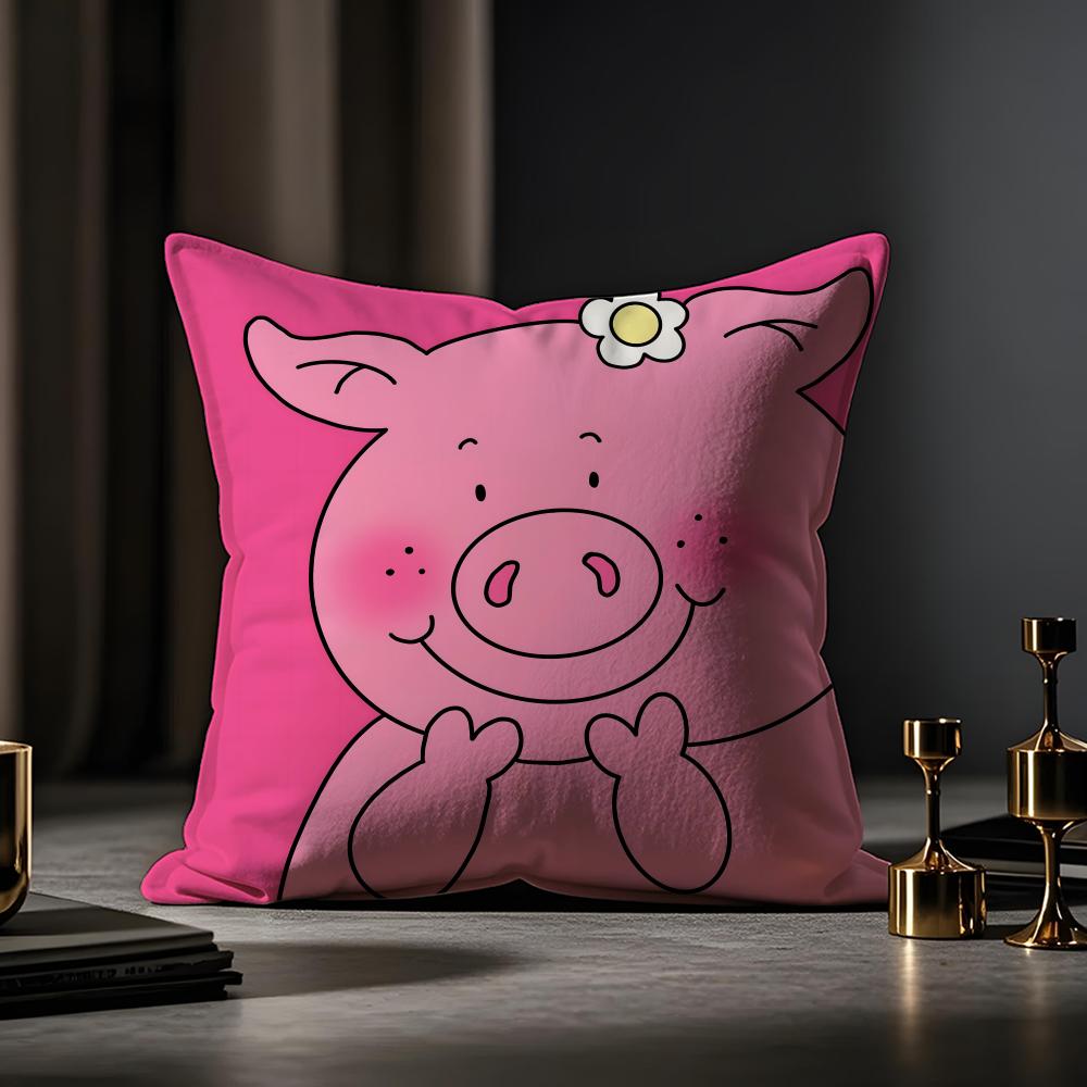 Percy Pig Cushion Cover Anti-dustmite Pillowcase Invisible Zipper Silky Short Plush Sofa Cushion Cover