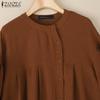 ZANZEA Women Casual Round Neck Solid Color Long Sleeve Blouse