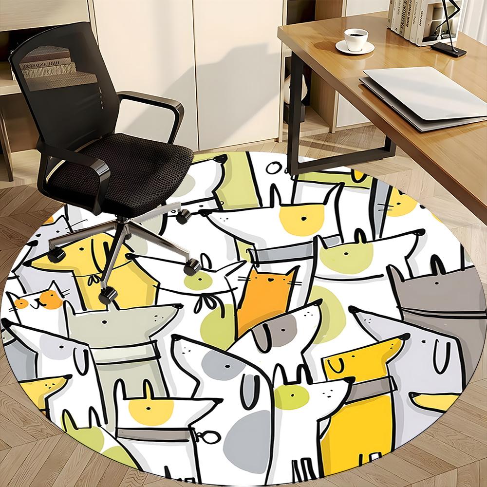 1pc Dogs Cats Office Round Area Rug, Indoor Mat Suitable ForOffice, Under Office Chairs Bedroom Living Room Home Decor, Room Deco 043