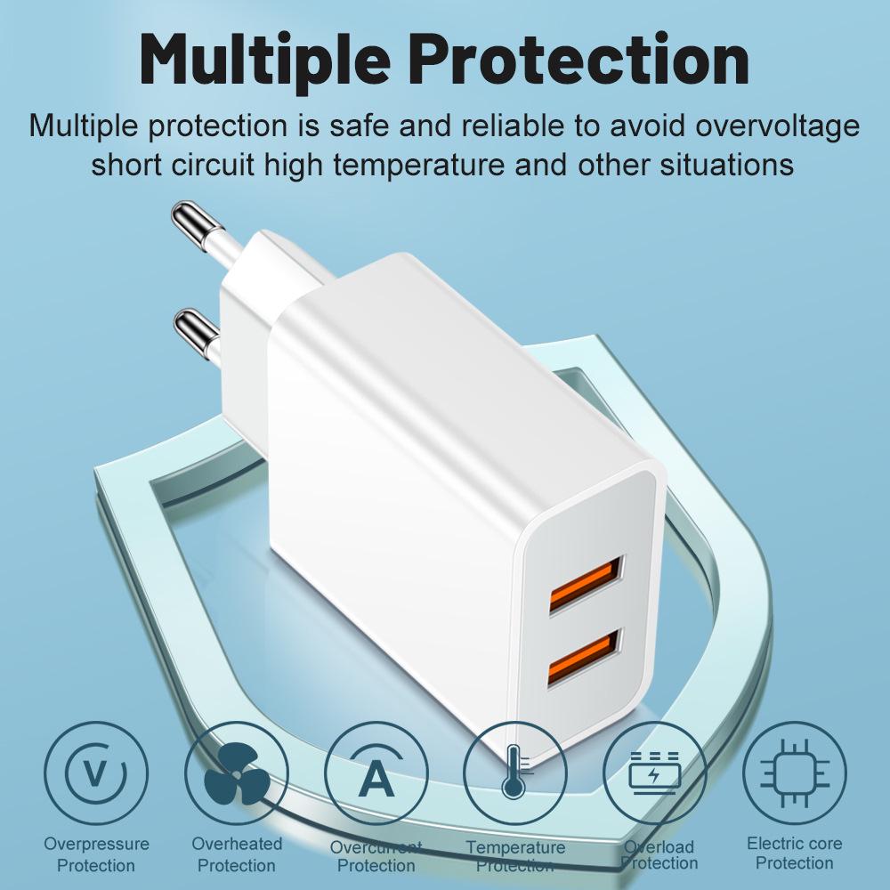 Mark 2.4A QC3.0 Dual USB Charger with 2 Ports - US/EU/UK Adapter for Mobile Devices