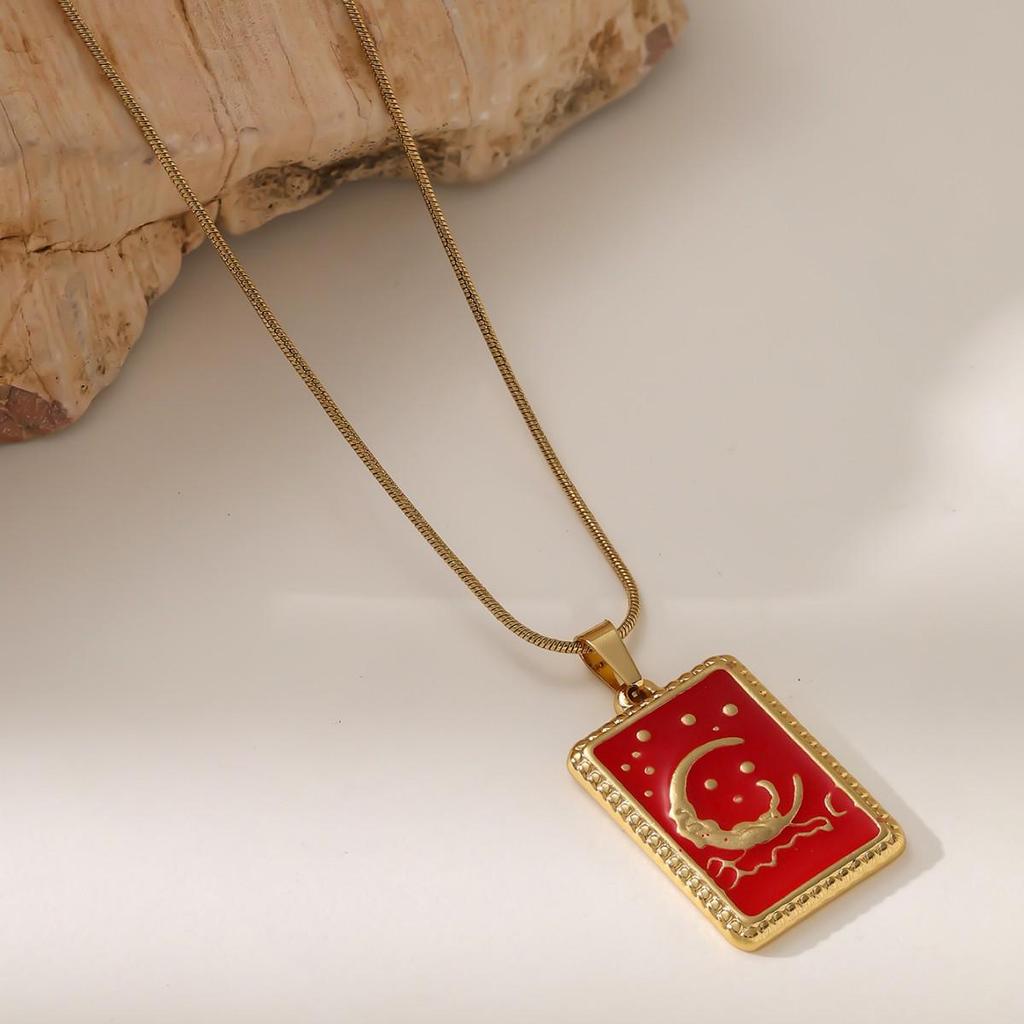 Retro Emaille Stern Anhänger Tarot Karte Lippen Kette Halskette - Damen Titan Stahl Schlüsselbein Schmuck