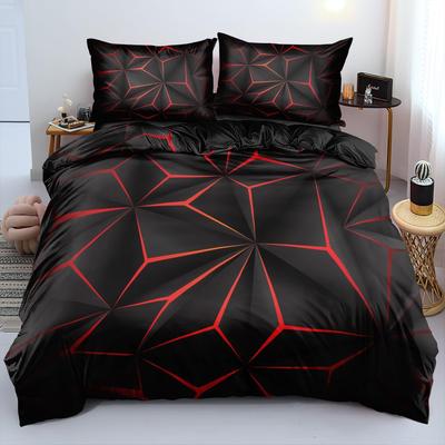 Black Geometric Duvet Cover Set King Size Boys Comforter Covers Bedding Set Cool Black Red Aesthetic Design Modern Bedroom Decor