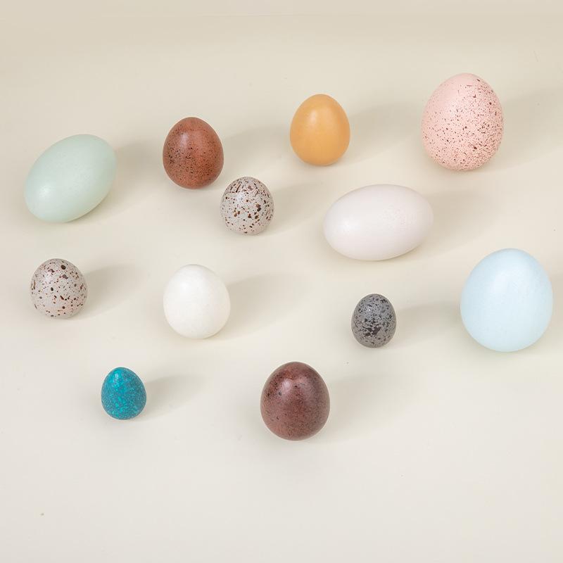Dřevěná dětská simulační barevná kombinace ptačích vajec, lesní sběr hub, zábavná vejce, kachní vejce, sada hraček do domečku pro panenky