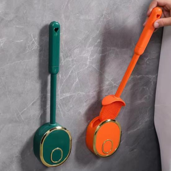 Silicone Toilet Brush Set with L-Shaped Head Wall Mounted Holder Long Non-Slip Handle No Dead Corner Design Bathroom Cleaner