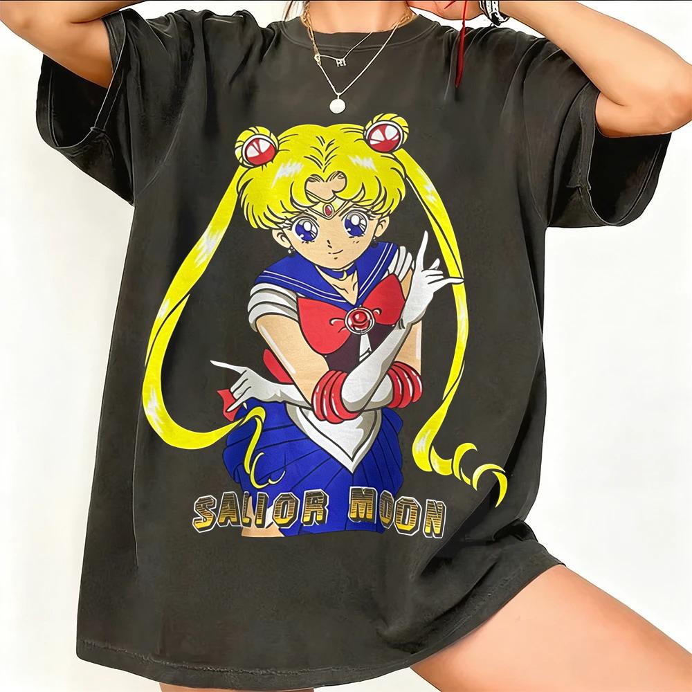 Sailor Moon Retro 90s Anime Grafické Tričko Letní Bavlněné Unisex Dámské Tričko Streetwear Ležérní Trend Krátký Rukáv Párové Hip Hop Top