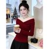 Elegant One-Shoulder Base Layer Top for Women, Autumn/Winter, Pure Cotton, High-End Feel, Chic and Atmospheric Design