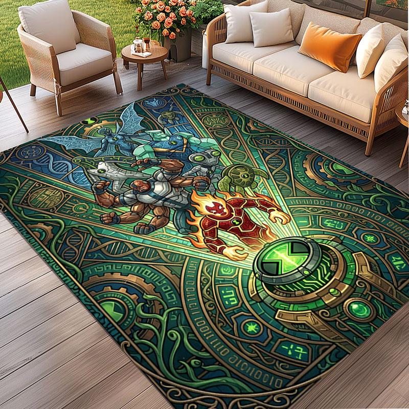 Ben 10 Cartoon Print Rug, Washable Floor Carpet, For Entryway Dorm Laundry Room Office Study, Home Decor Birthday Christmas Gift