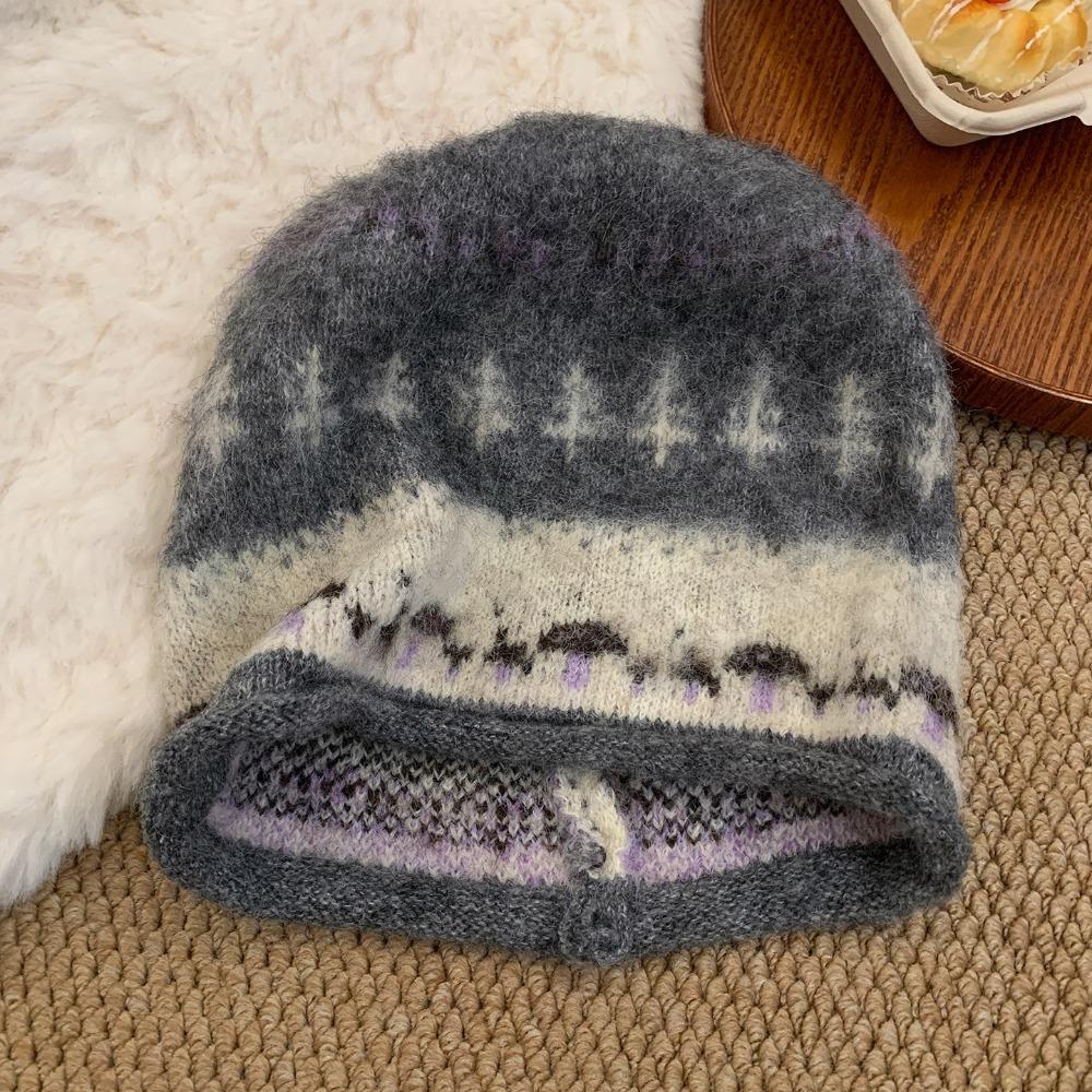 Fashion Keep Warm Knitted Cold Hat Thickened Women Cap Winter Pile Hat Winter серый