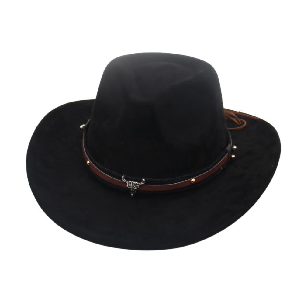 Ethnic Wind Roll Brim Top Hat, European, American And Western Cowboy Hat, Tibetan Warped Edge Bull Head Accessories, Men And Women Wholesale Sunscreen