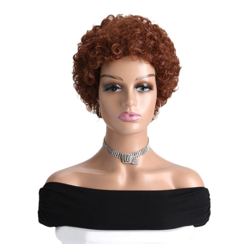 

Синтетические рыжие афро-парики для чернокожих женщин Короткий коричневый кудрявый парик для лета Повседневный парик для замены волос Термостойкий коричневый