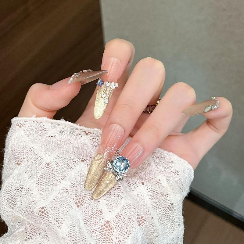 Cat's Eye Wearing Nail Pure Hand-made Nail Piece Fake Nail Wearing Nail Piece Advanced Sense Thin Dog Long
