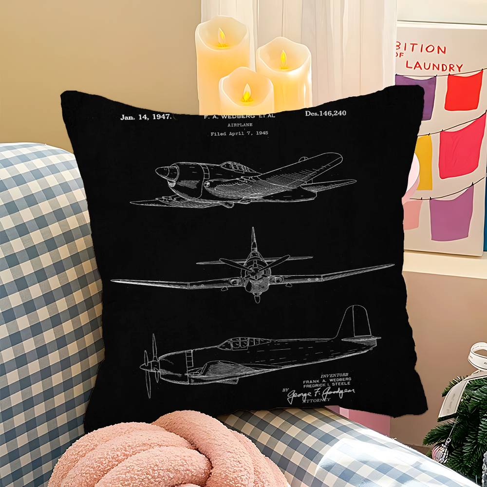 Aircraft Patent Personalized Pillow Cover Kids Bedroom Wild Party Decor Pillowcase Kid Birthday Shower Gift