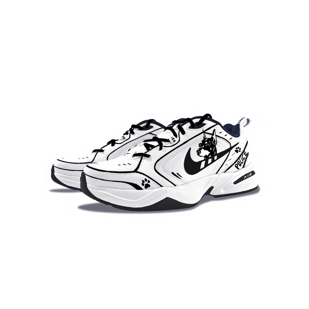 Nike Air Monarch 4 Lightning Doberman, Trendy And Comfortable Low Top Casual Shoes Unisex Black White 415445-101(Team640-)