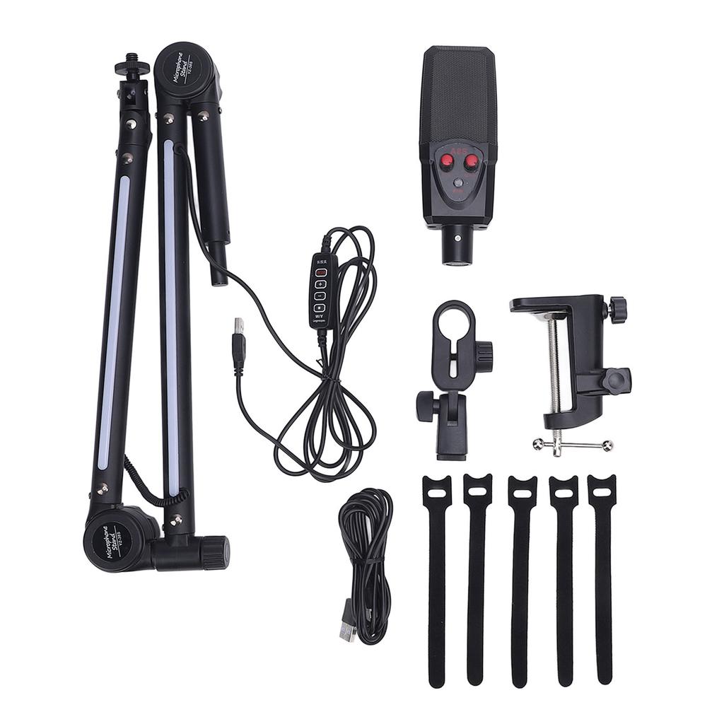 USB Condenser Microphone Adjustable Desktop Microphone Stand RGB Mic Stand Kit for Home Live Streami