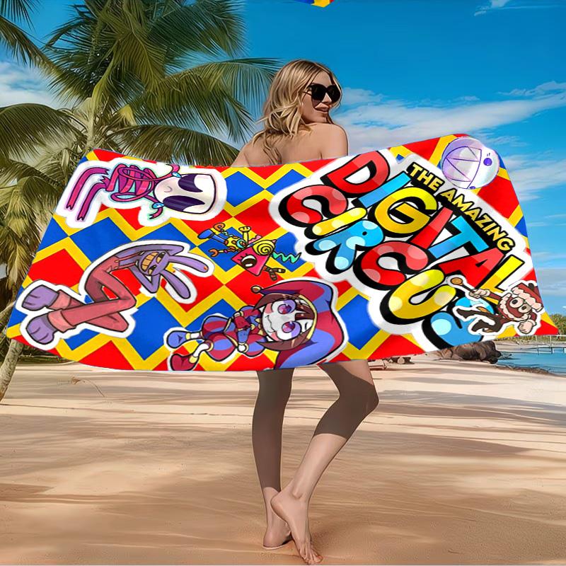 Colorful Digital Circus Beach Towel Microfiber Beach Towel, Lightweight and Quick-Dry, for Summer Travel, Swimming Pool Fan Birthday Gift