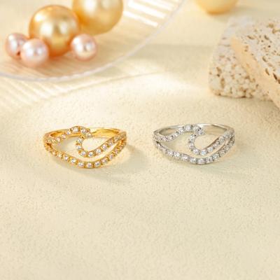 New Jewelry Hot-selling Double-layer Waves Full of Zircon Ring Temperament High-end Sense Retro Ring Women