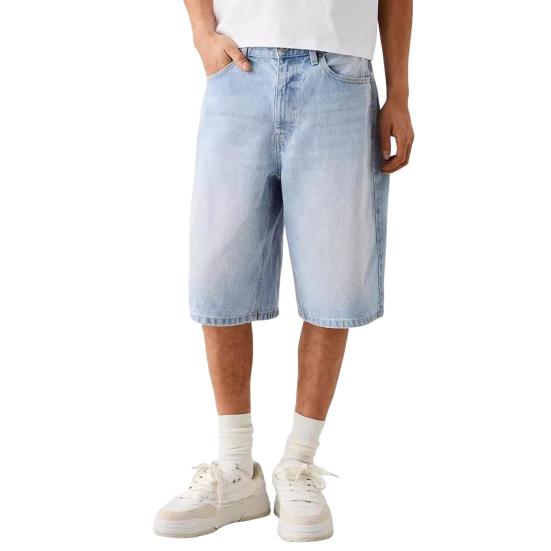 

Men Denim Shorts Mid-rise Button Zipper Fly Summer Jeans Straight Wide Leg Denim Shorts with Pockets S світло-синій колір