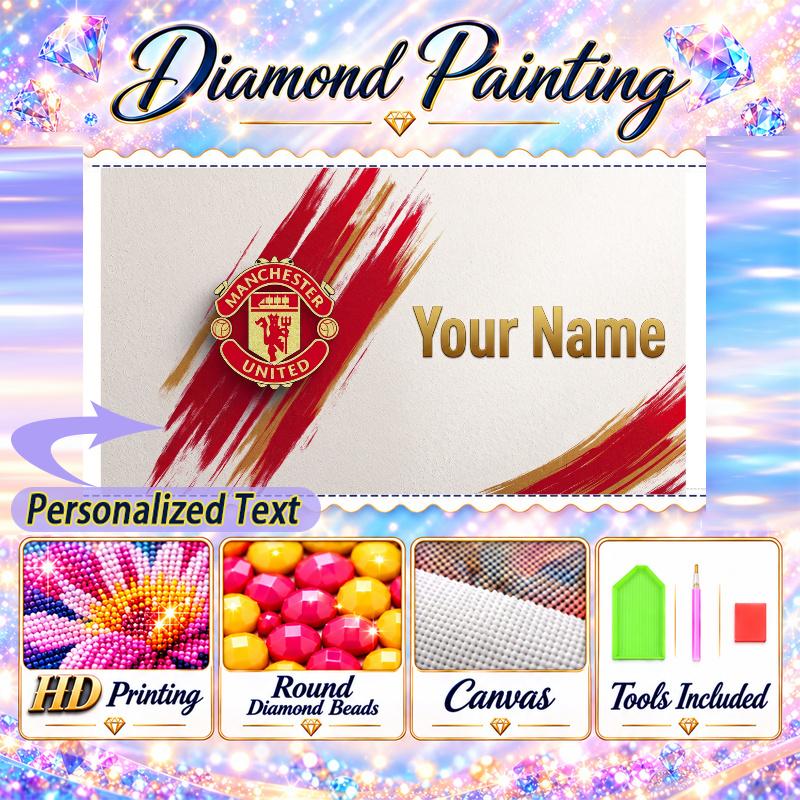 Manchester United FC 5D DIY Diamond Painting Custom Name Text, Full Drill Rhinestone Mosaic Art Home Gift