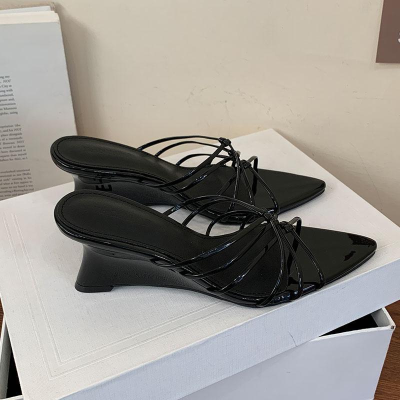 

Fashion Fashion Pointed Toe Wedges Slippers For Women Footwear Female Slides Sandals Shallow Ladies Heeled Wedges Slippers Shoes Pumps 35 чёрный