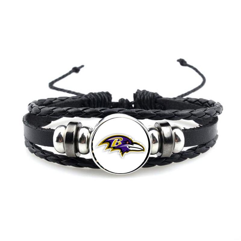 NFL 32 Teams Schwarzes Vintage-Leder-Football-Armband mit Zeit-Edelstein
